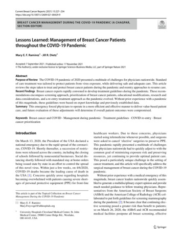 Lessons Learned: Management Of Breast Cancer Patients Throughout The .