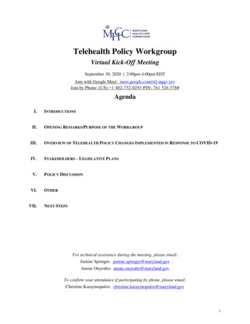 Telehealth Policy Workgroup - Maryland