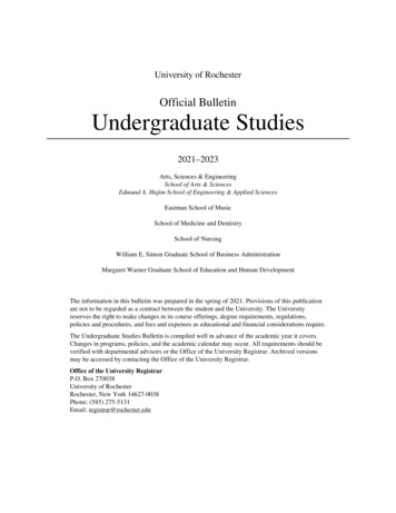 Undergraduate Studies 2021-2023 - University Of Rochester