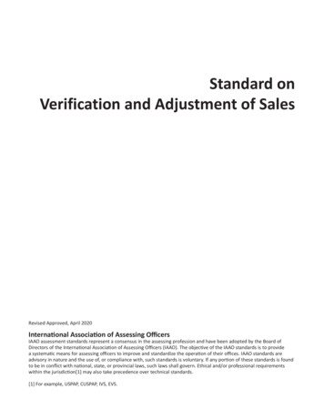Standard On Verification And Adjustment Of Sales - IAAO