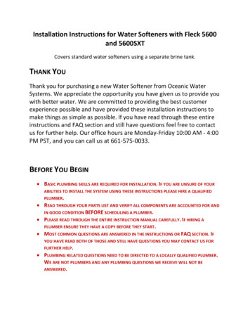 Installation Instructions For Water Softeners With . - Oceanic Water