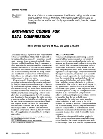 ARITHMETIC CODING FOR DATA COIUPRESSION - Stanford University