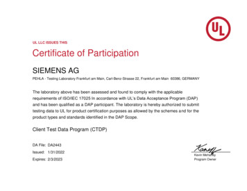 UL LLC ISSUES THIS Certificate Of Participation - Siemens