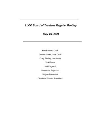 LLCC Board Of Trustees Regular Meeting May 26, 2021