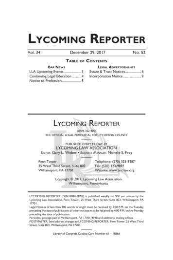 Lycoming RepoRteR - Lycoming Law Association