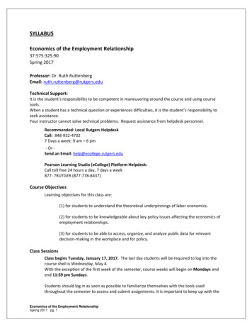 SYLLABUS Economics Of The Employment Relationship - Rutgers School Of .