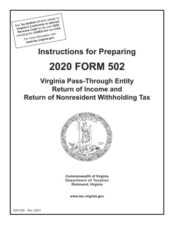 2020 Form 502 Instructions, Virginia Pass-Through Entity Return Of .