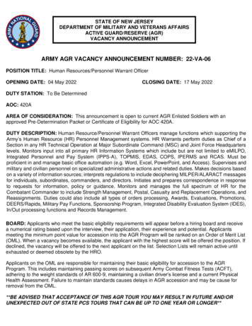 ARMY AGR VACANCY ANNOUNCEMENT NUMBER: 22-VA-06 - Government Of New Jersey