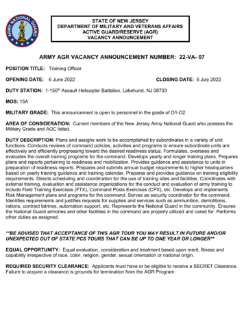 ARMY AGR VACANCY ANNOUNCEMENT NUMBER: 22-VA- 07 - Government Of New Jersey