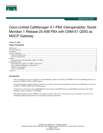 Cisco Unified CallManager 4.1-PBX Interoperability: Nortel Meridian 1 .