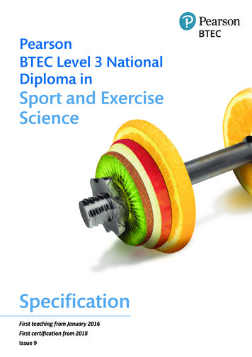 Pearson BTEC Level 3 National Diploma In Sport And Exercise . - Edexcel