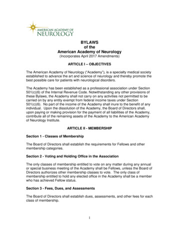 BYLAWS Of The American Academy Of Neurology - Aan 