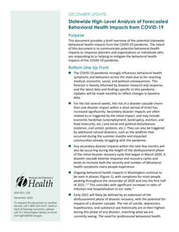 Statewide High-Level Analysis Of Forecasted Behavioral Health Impacts .