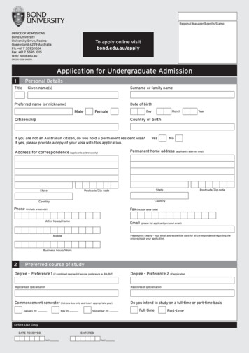 Application For Undergraduate Admission - Bond University