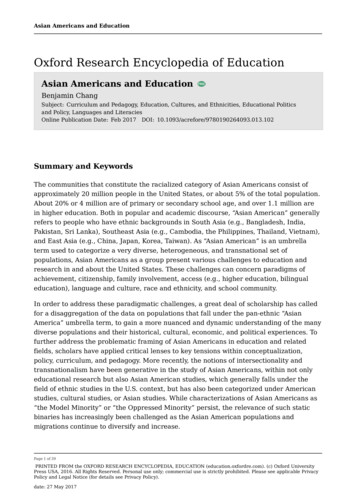 Asian Americans And Education - Oxford Research Encyclopedia Of Education