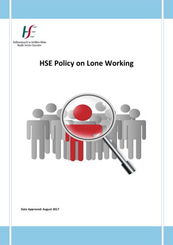 HSE Policy On Lone Working 2017 - Health Service Executive