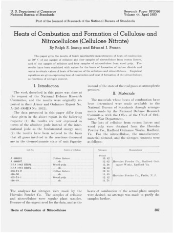 Heats Of Combustion And Formation Of Cellulose And . - NIST