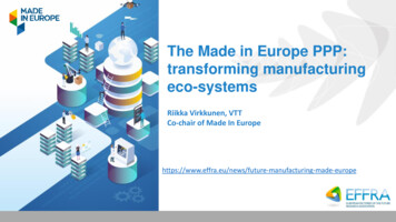 The Made In Europe PPP: Transforming Manufacturing Eco-systems