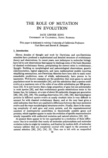 THE ROLE OF MUTATION IN EVOLUTION - University Of California, Berkeley