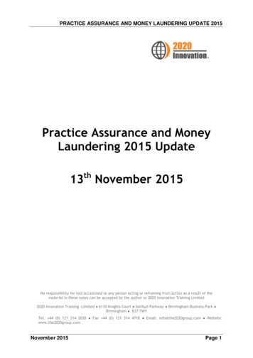 Practice Assurance And Money Laundering 2015 Update - 2020 Innovation