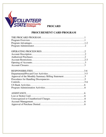 PROCARD PROCUREMENT CARD PROGRAM - Volunteer State Community College