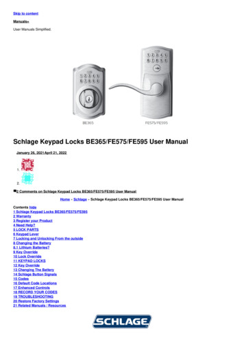 Schlage Keypad Locks BE365/FE575/FE595 User Manual