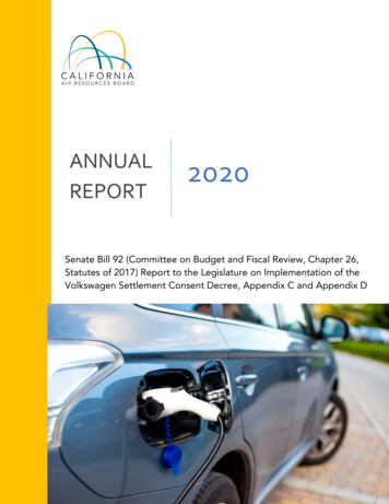 2020 Annual Report To The Legislature On The Volkswagen Settlement .