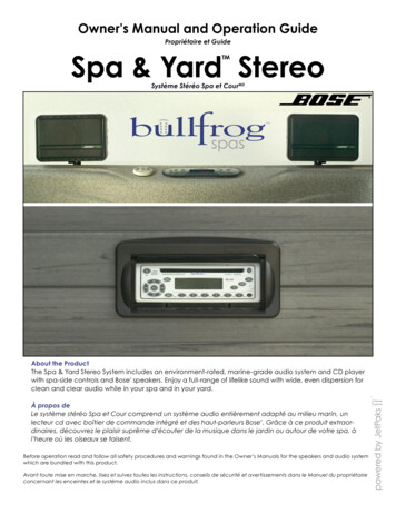 Owner's Manual And Operation Guide Spa & Yard Stereo