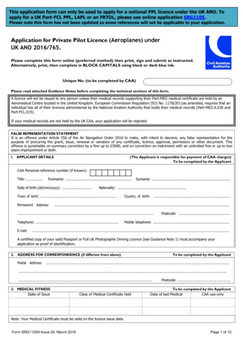 Application For Private Pilot Licence (Aeroplanes) Under UK ANO 2016/765.