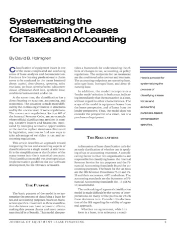 Systematizing The Classification Of Leases For Taxes And Accounting