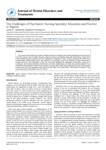 The Challenges Of Psychiatric Nursing Specialty Education And Practice .