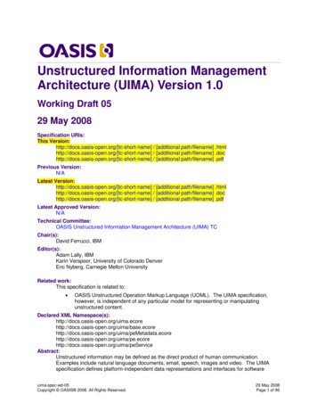 Unstructured Information Management Architecture (UIMA) Version 1 - OASIS