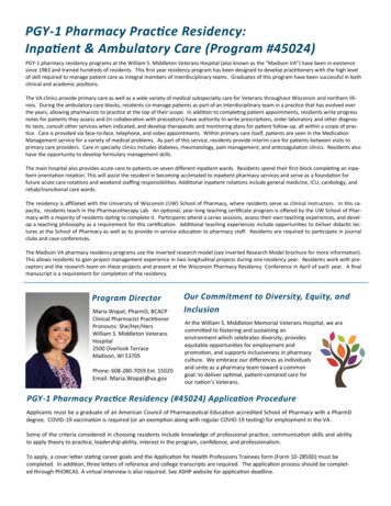 PGY 1 Pharmacy Practice Residency: Inpatient & Ambulatory Care (Program .