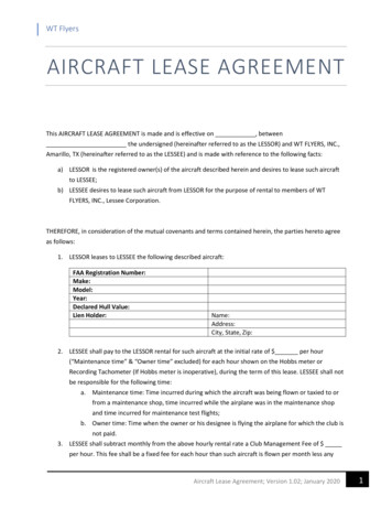 Wt Flyers Aircraft Lease Agreement