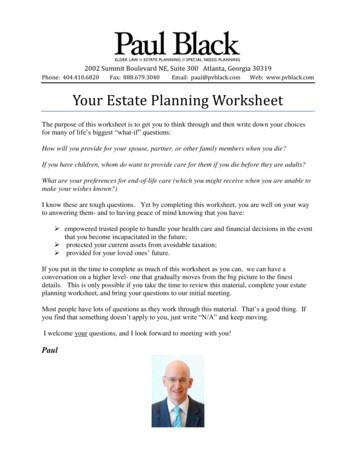 Your Estate Planning Worksheet - The Law Office Of Paul Black