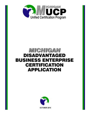 Michigan Disadvantaged Business Enterprise Certification Application