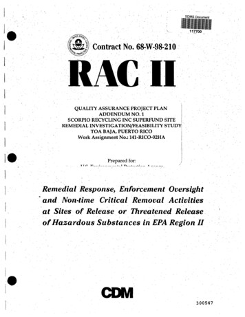 Contract No. 68-W-98-210 RACII - US EPA