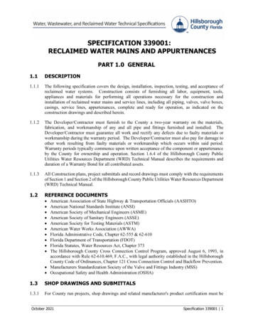 Specification 339001: Reclaimed Water Mains And Appurtenances