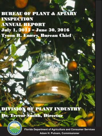 BUREAU OF PLANT & APIARY INSPECTION ANNUAL REPORT June 30, 2016