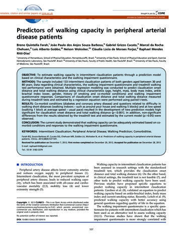 Predictors Of Walking Capacity In Peripheral Arterial Disease . - CORE