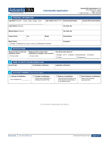 Advanta IRA Administration, LLC Individual(k) Application Largo, FL 33773