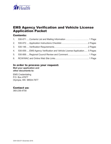 EMS Agency Verification And Vehicle License Application Packet