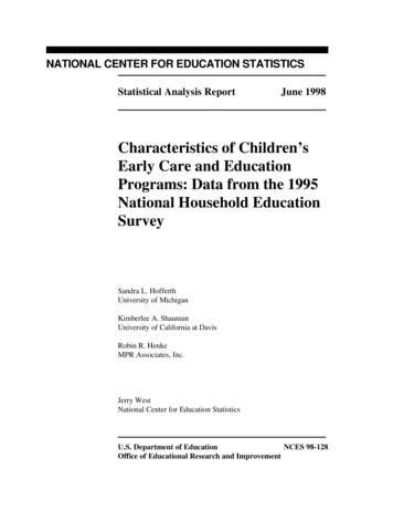 Characteristics Of Children's Early Care And Education Programs: Data F .