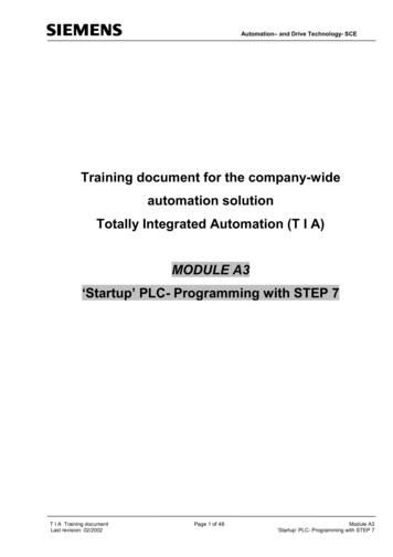 Training Document For The Company-wide Automation Solution . - Siemens