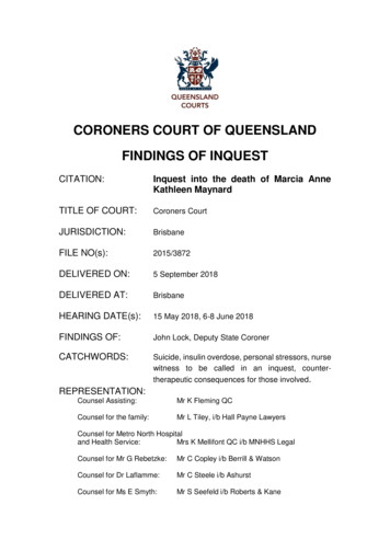 Coroners Court Of Queensland Findings Of Inquest