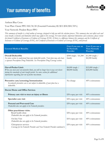 Anthem Blue Cross Your Plan: Classic PPO 500/30/20 (Essential Formulary .