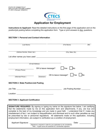 CTECS Application For Employment - Connecticut Technical Education And .