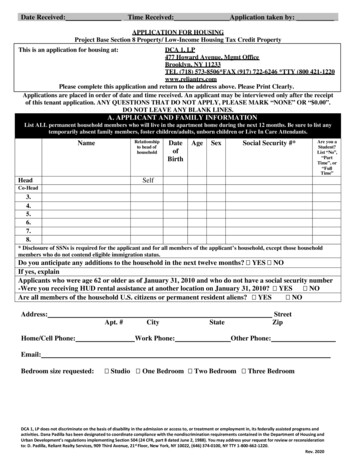 APPLICATION FOR HOUSING - Reliant Realty