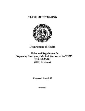 STATE OF WYOMING - Wyoming Department Of Health