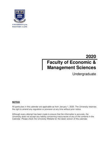 2020 Faculty Of Economic & Management Sciences - University Of The .